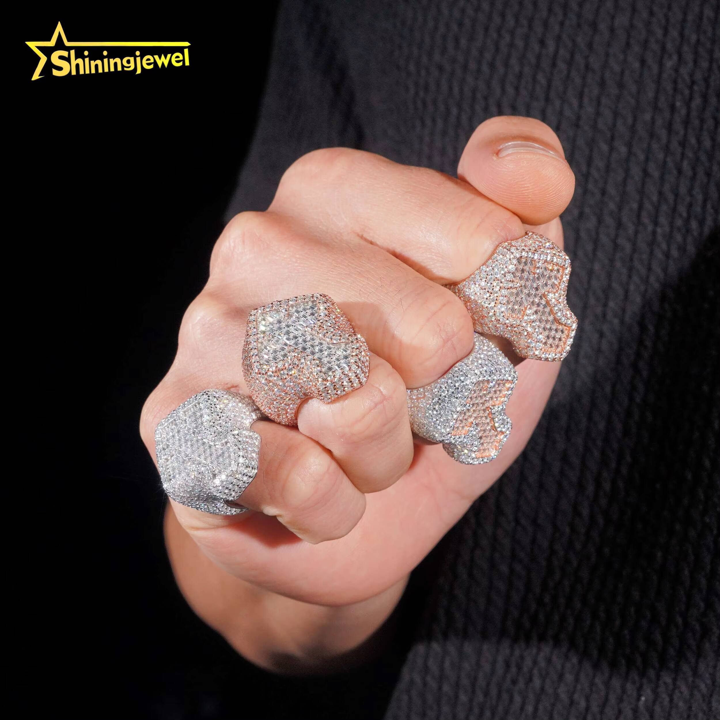 IG Hot Selling 2 Tone Plated Baguette Moissanite Ring Hip Hop Cross Ring Stocks 925 Silver Fully Iced Championship Ring VVS GRA