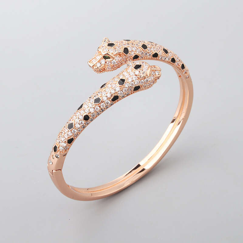 Ring For Women Designer Luxury Trendy Internet Celebrity Spot Full Diamond Double Leopard Head Bracelet Ring High-end Fashion Jewelry