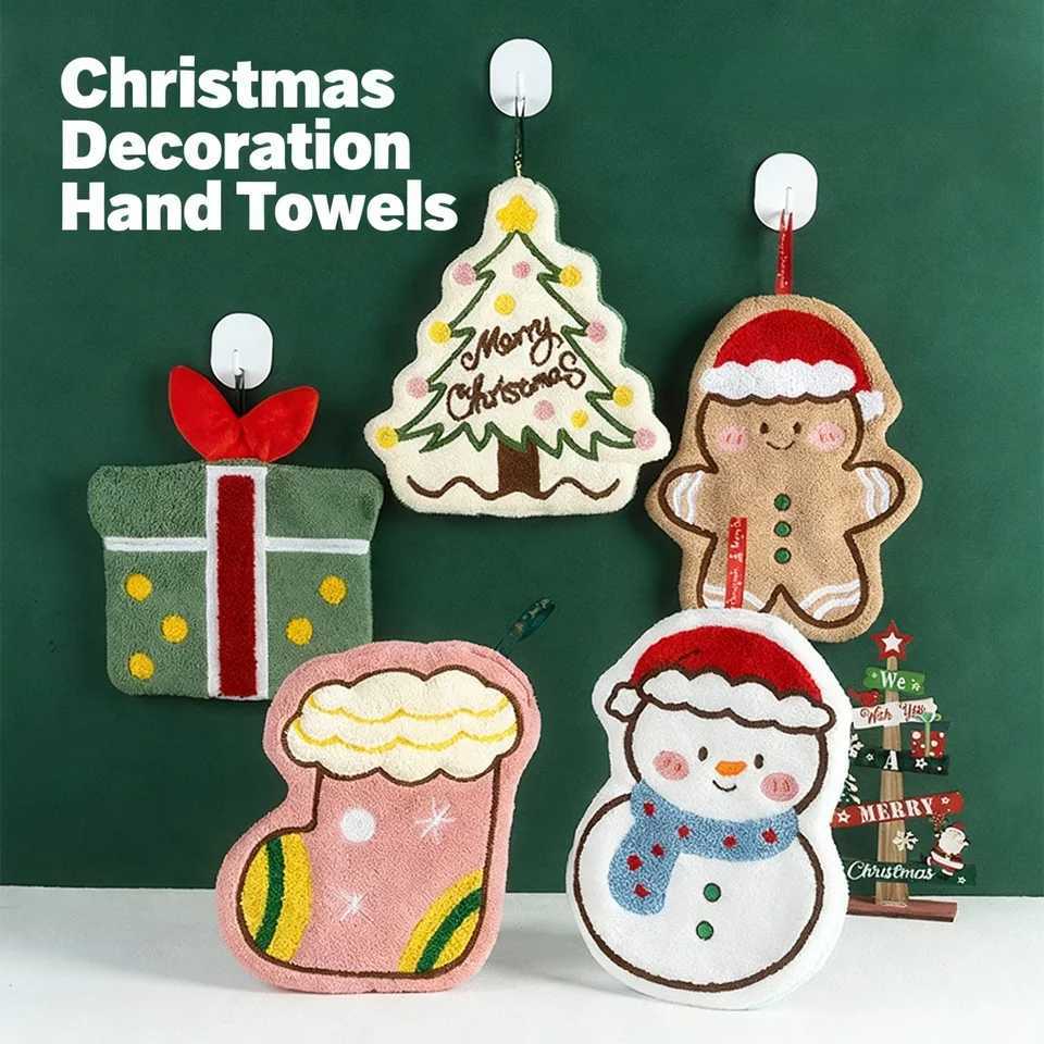 Cute Christmas Cleaning Towel Coral Velvet Hand Towel Snowman Bathroom Hanging Absorbent Dishcloth Soft Cleaning Cloth Rag C251210