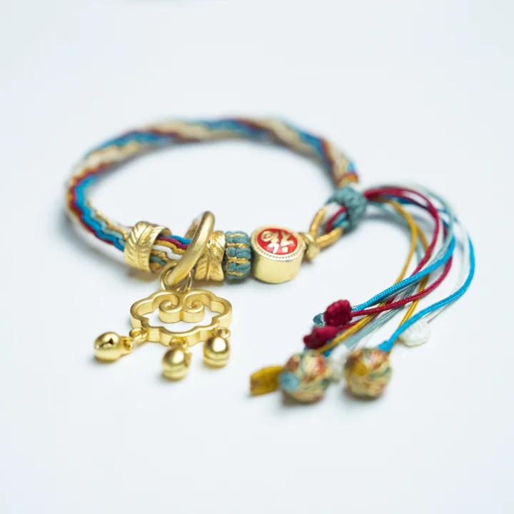 Dunhuang Blessing Lock Bracelet Dragon Knot & Cloud Charm Hand Braided Ethnic Style Gift for Girl Valentines Day Birthday