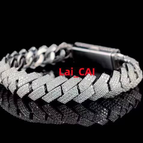 Iced Out Cuban Link Bracelet VVS Moissanite Diamond Men Bracelet 925 Sterling Silver Hip Hop Miami Necklace 7 Inch Size
