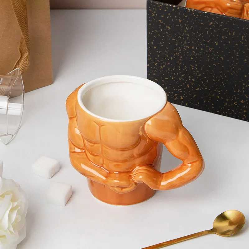 Creative Ceramic Chest Boys Breakfast Cup - Fitness Coach UP YOU Inspirational Coffee Milk Water Cup Fun Gift C251210