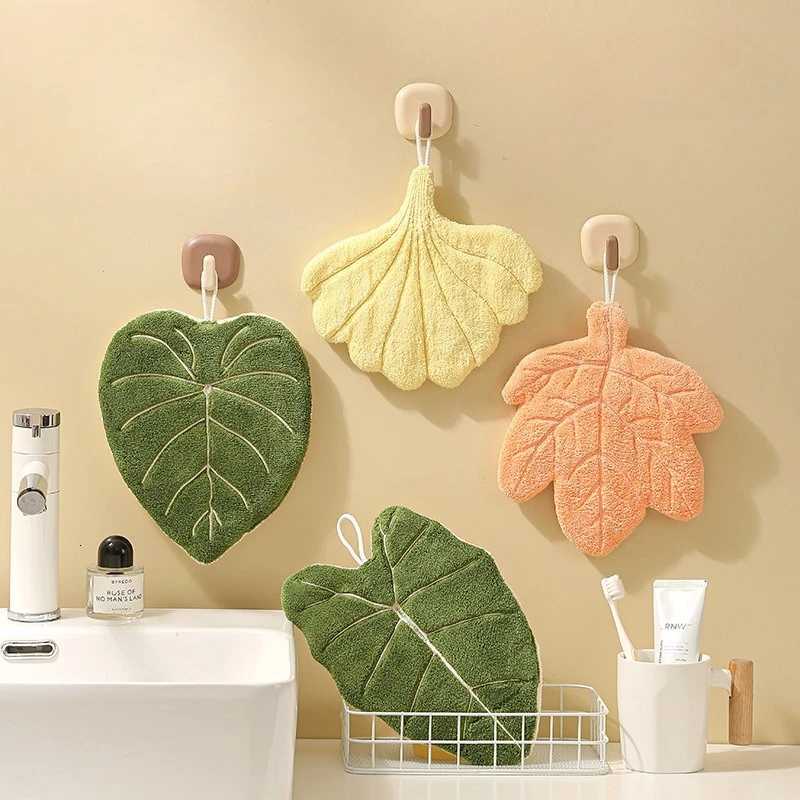 Hand Towel New Leaf Hanging Towel Coral Fleece Thickened Absorbent Kitchen Rag Toilet Household Handkerchief C251210