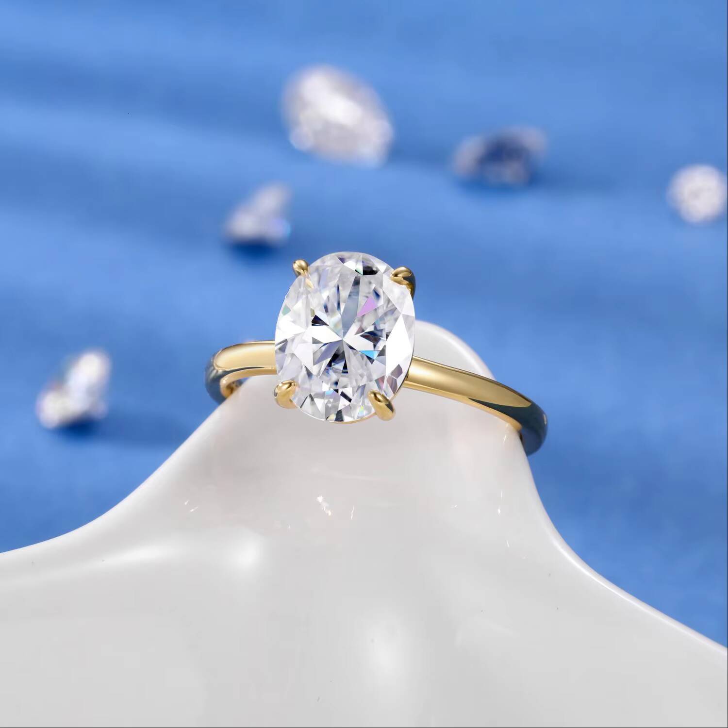 Oval Moissanite Engagement Rings 18K Gold Plated 925 Sterling Silver Lab Created Solitaire Diamond Promise Ring for Her Women