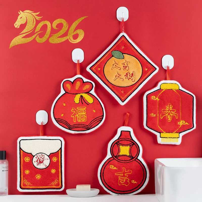 Creative Red Envelopes Hand Towels Kitchen Hanging Towels Dual-purpose Absorbent Handkerchief New Year Spring Festival Gifts C251210