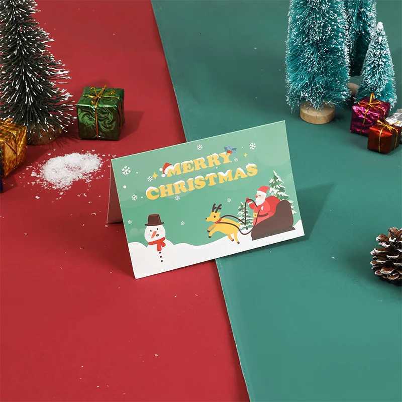 8pcs/set Merry Christmas Fold Greeting Cards Party DIY Gift Card New Year Postcard Print Gift Card Christmas Decoration Supplies H251210