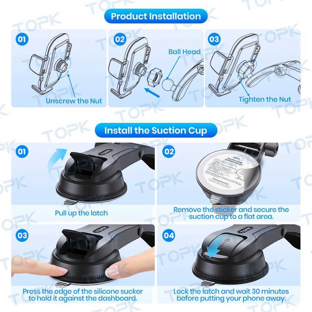 TOPK Universal Car Phone Holder Mount for Dashboard Strong Suction High Stability Adjustable Stand for All Phones C251210