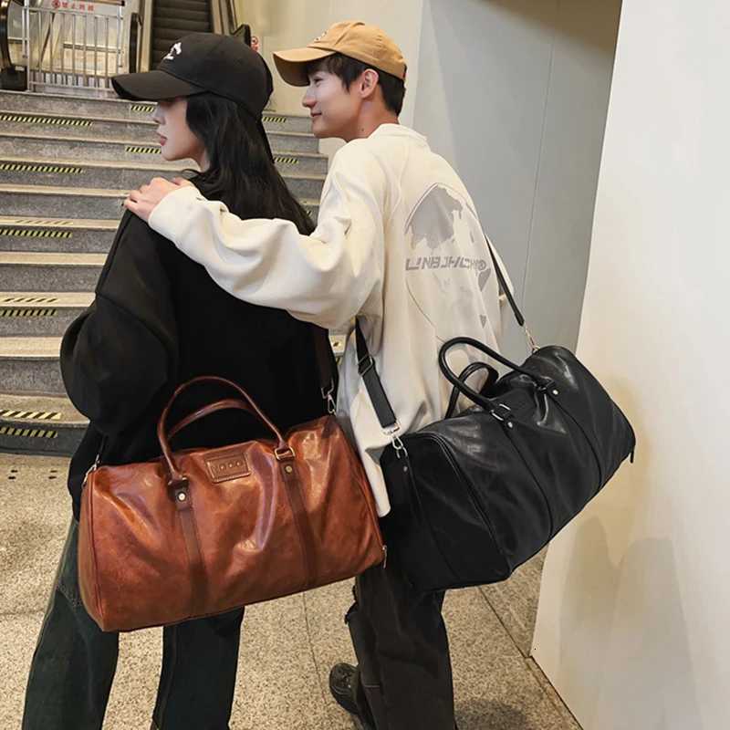 Vintage Gym Bag PU Leather Travel Totes Duffle MenS Sports Fitness Business Large Capacity Lage Handbag Outdoor Shoder Bag Y251209