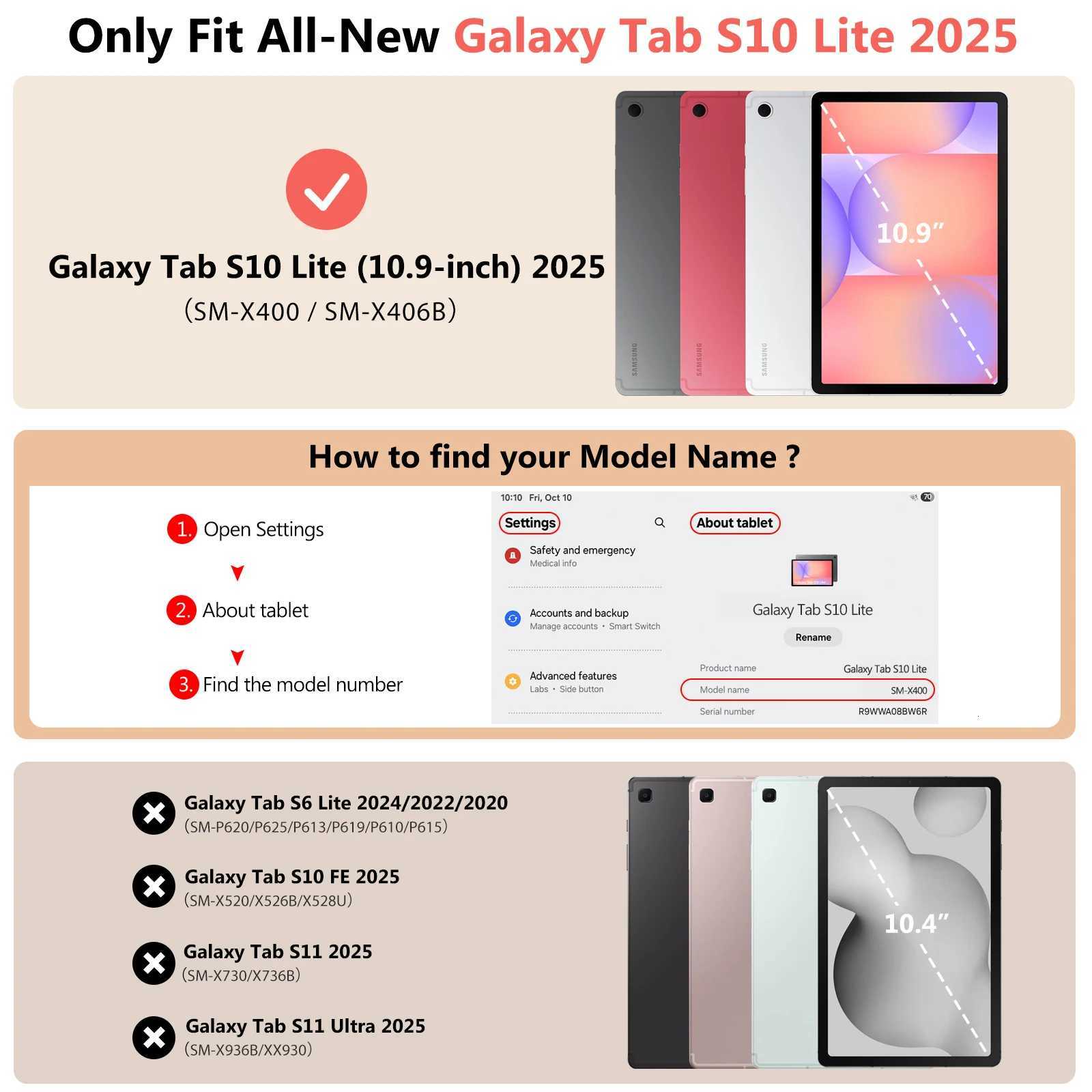 Magnetic Case for Galaxy Tab S10 Lite 109 Inch 2025 SM-X400/X406 Slim Smart Lightweight Stand Cover port Auto Wake H251210