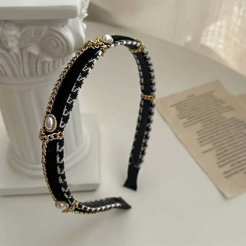 French thousand bird grid pearl chain band high-end exquisite retro design hairpin Y251210