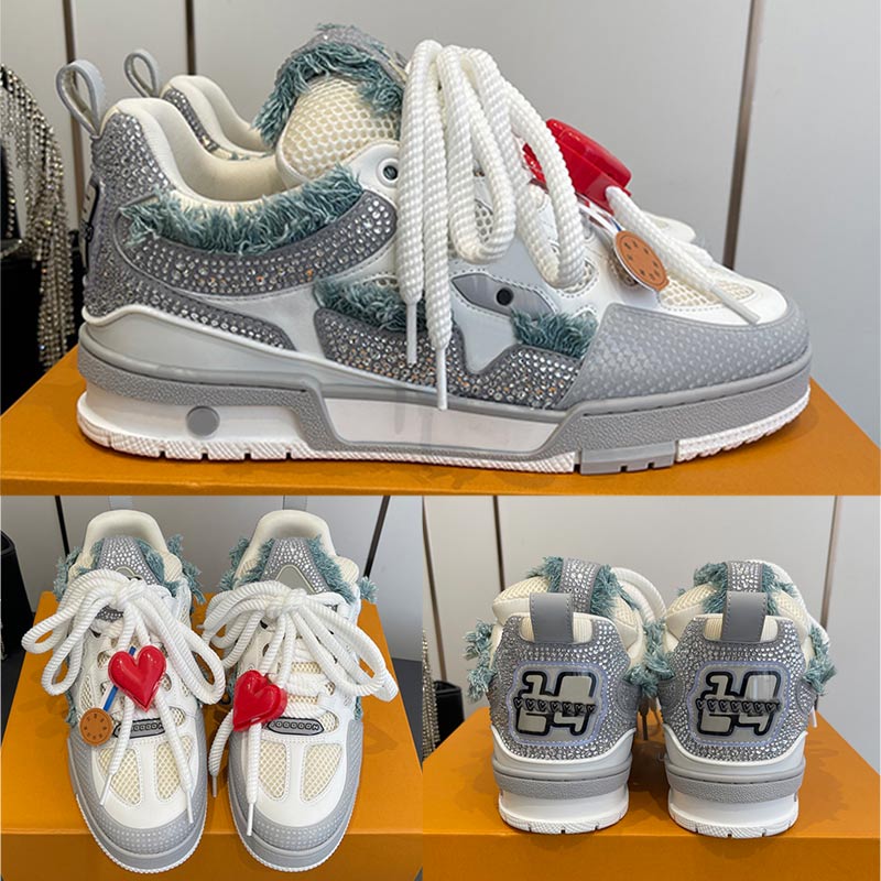 Mens Trainer Sneaker fashion brand designer men sports shoes rubber sole crystal inlaid leather breathable mesh upper outdoor designer casual shoes skate shoes