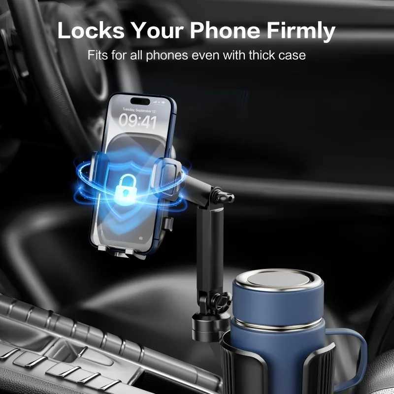 2-in-1 Universal Car Cup Phone Holder Adjustable Long with 360 Rotation Fits All Smartphones Perfect for SUVs C251210