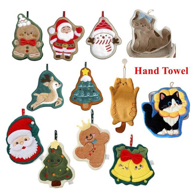 1Pcs Cartoon Cat Christmas Tree Snowman Cake Pattern Hand Towel Quick Drying Hand Towel For Kitchen Bathroom C251210