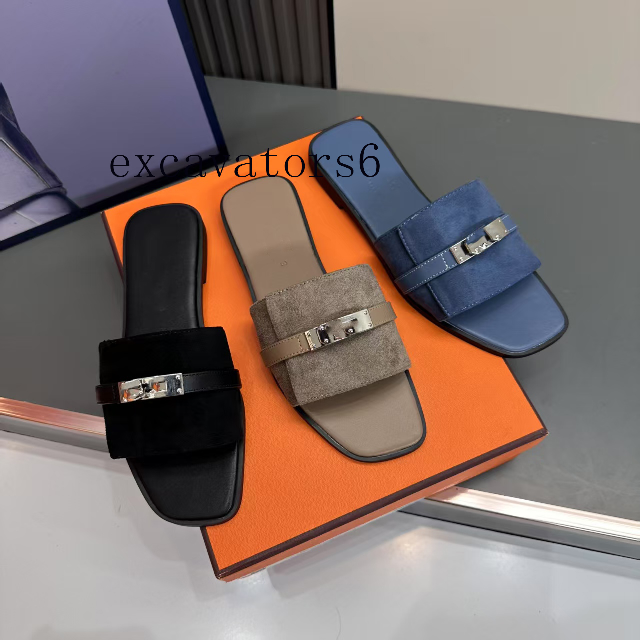 25ss H Designer slippers, sandals, leather slides, designer women's sandals, sunset pool pillows, comfortable flat Mule slides, Bom dia Beach Luxury