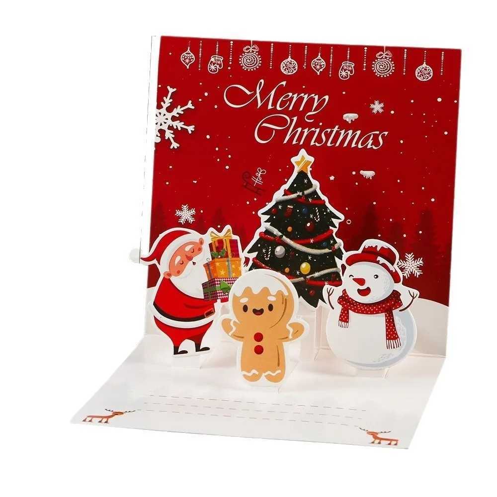 Santa Theme 3D Xmas Greeting Cards Blessing Message Folding Christmas Postcard Paper -up es Card Christmas Celebration H251210