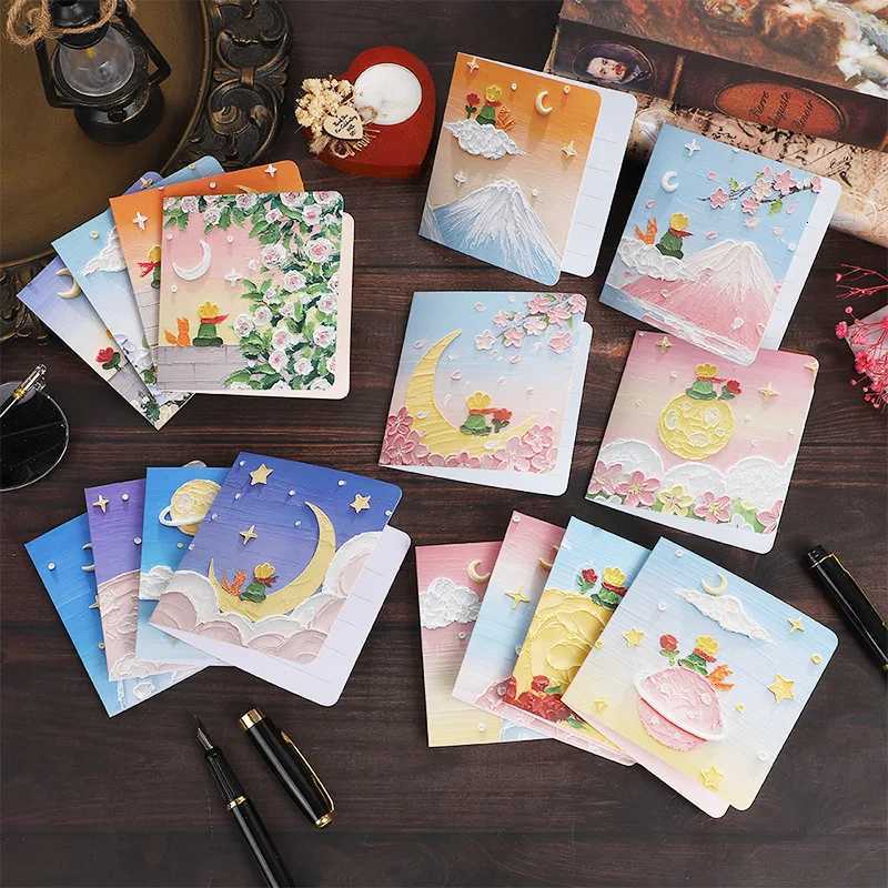 Hand drawn oil painting style Little Prince Rose Folding Blessing Card Thank You Card Student Envelope DIY Gift H251210