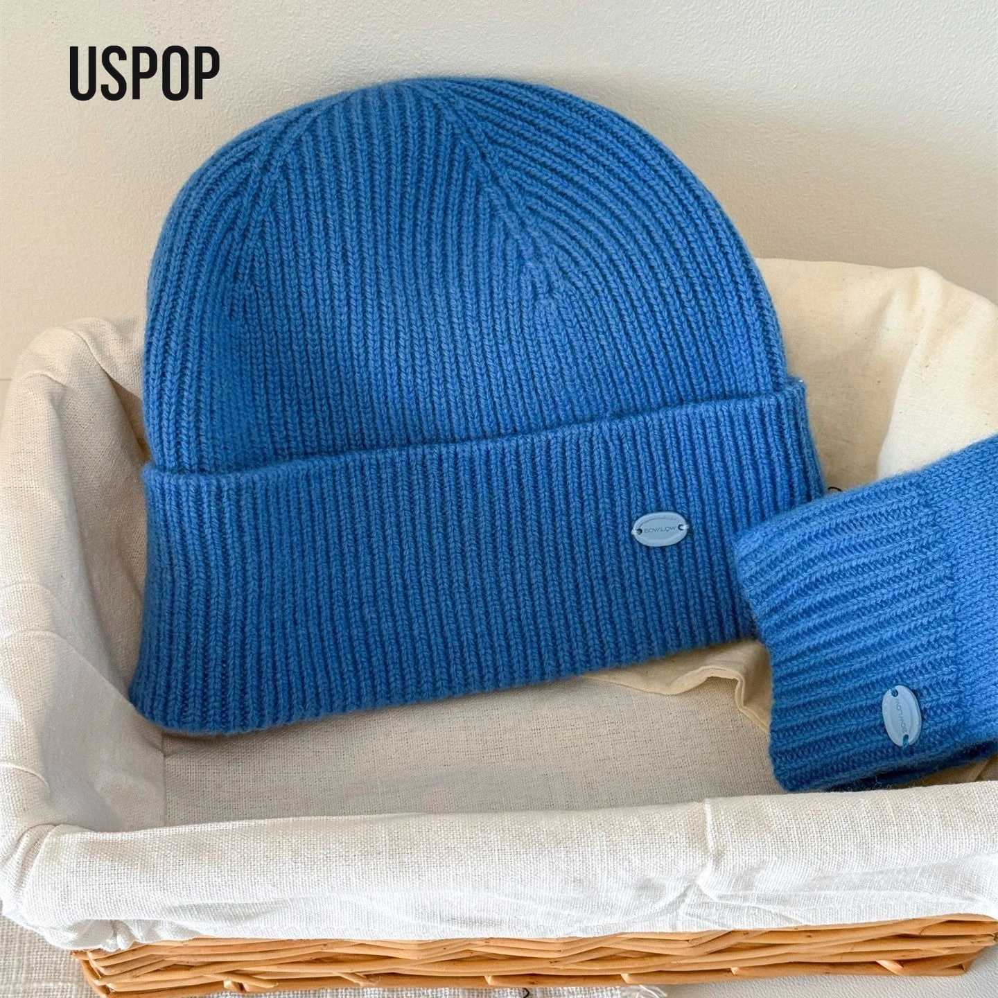 Luxury USPOP 100 Merino Wool Knit Beanie Women Winter Warm Soft Hat Pure Wool High Quality Soft Non-Itchy Cap 18 Colors Y251209