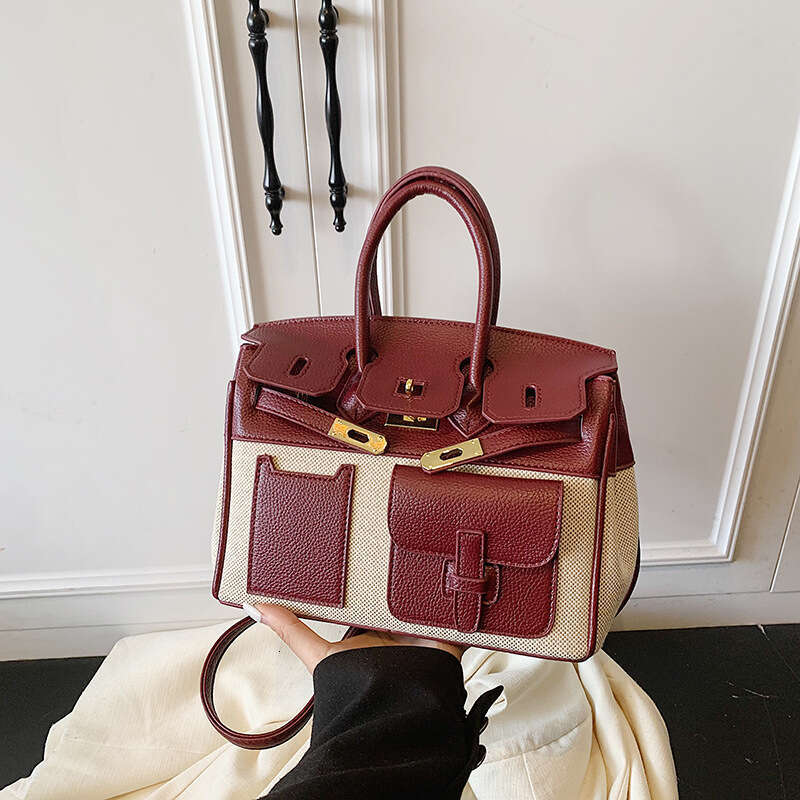 Fashion Color-Block Large Capacity New Commuter Versatile Crossbody High-End Feel Women's Handbag Platinum Bag