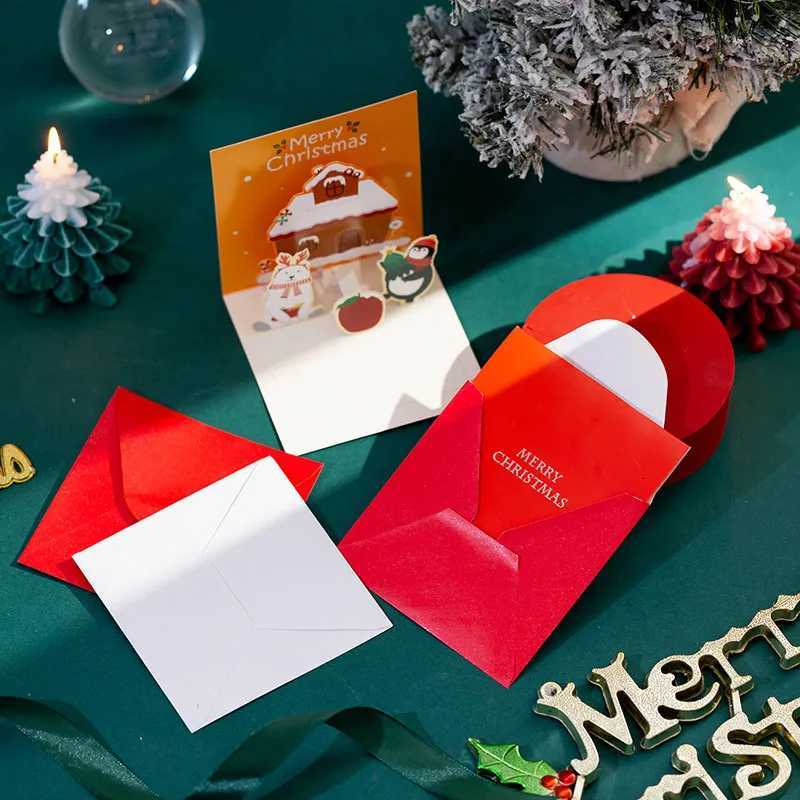 New Christmas Handwritten 3D Gift Card Thank You Card Christmas Cartoon Folding Small Card Paper Card Envelope Set H251210