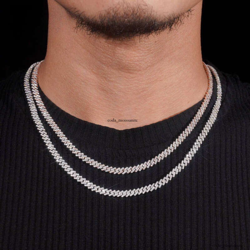 Pass VVS Moissanite Tester Ice Out One Row Hip Hop Thin 5mm Width 925 Sliver Silicon Stone Cuban Chain