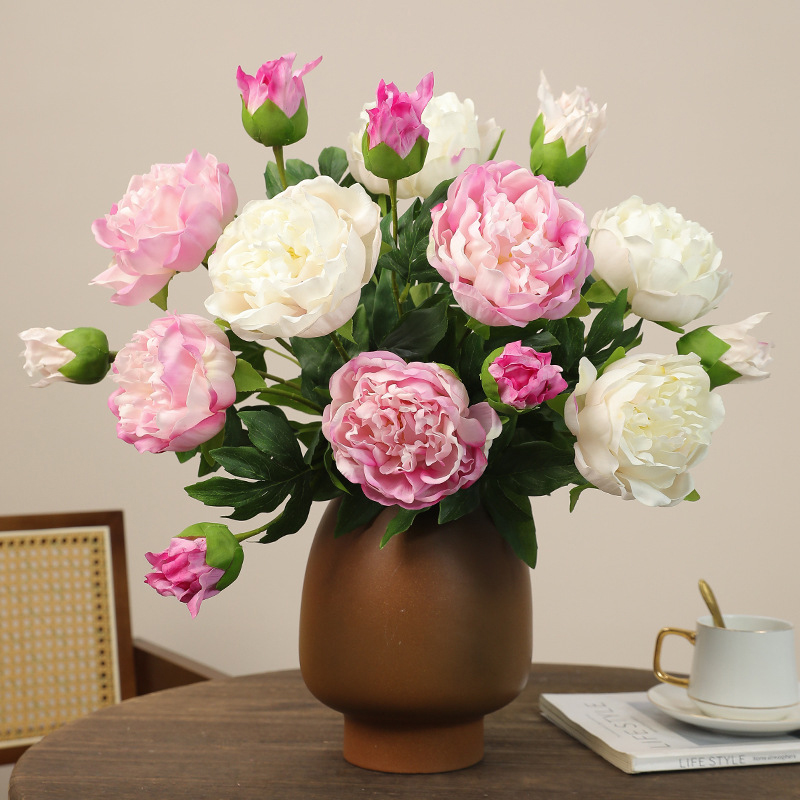 High End Artificial 2 Heads Peony Silk Faux Flowers for Wedding Birthday Party Home Room Table Indoor Decor Flower Arrangement Easter Spring Table Centerpiece