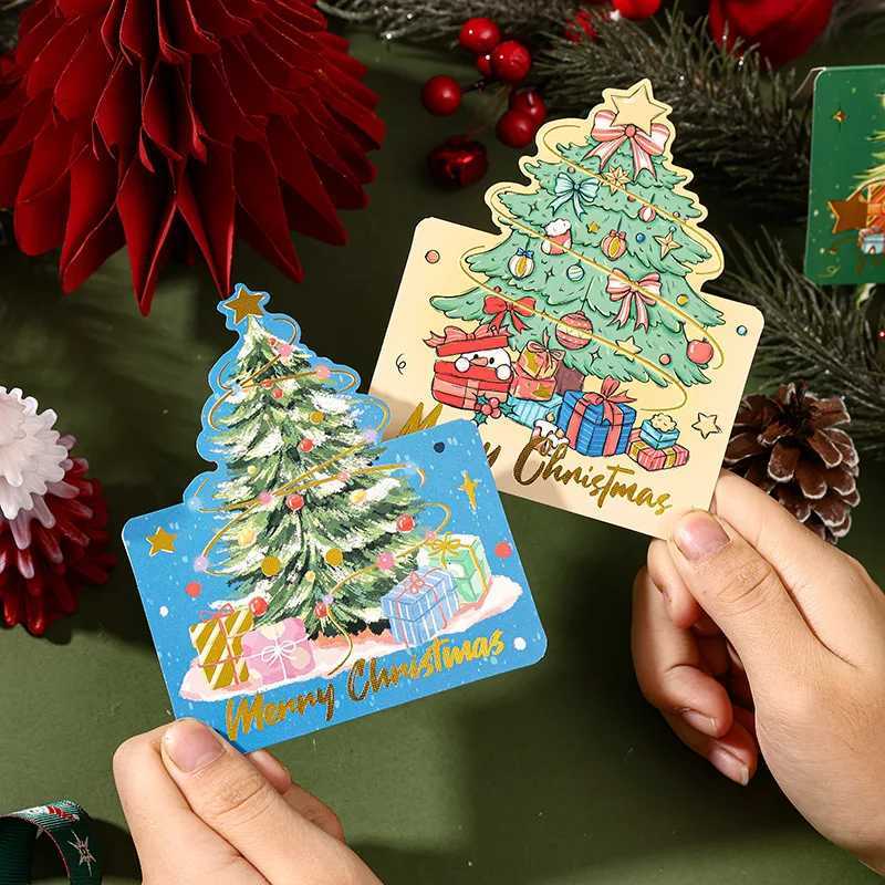 10pcs/set Christmas Tree Greeting Cards with Gold Foil Small Message Cards for Flower Shops Bakeries Perfect Gift Notes Festive H251210