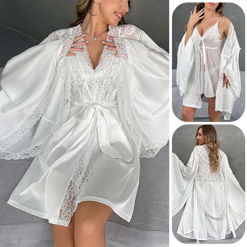 designer New Nightgown Robe Women High-End Satin Sexy Hotel Bathrobe Loose Sleepwear Homewear Set