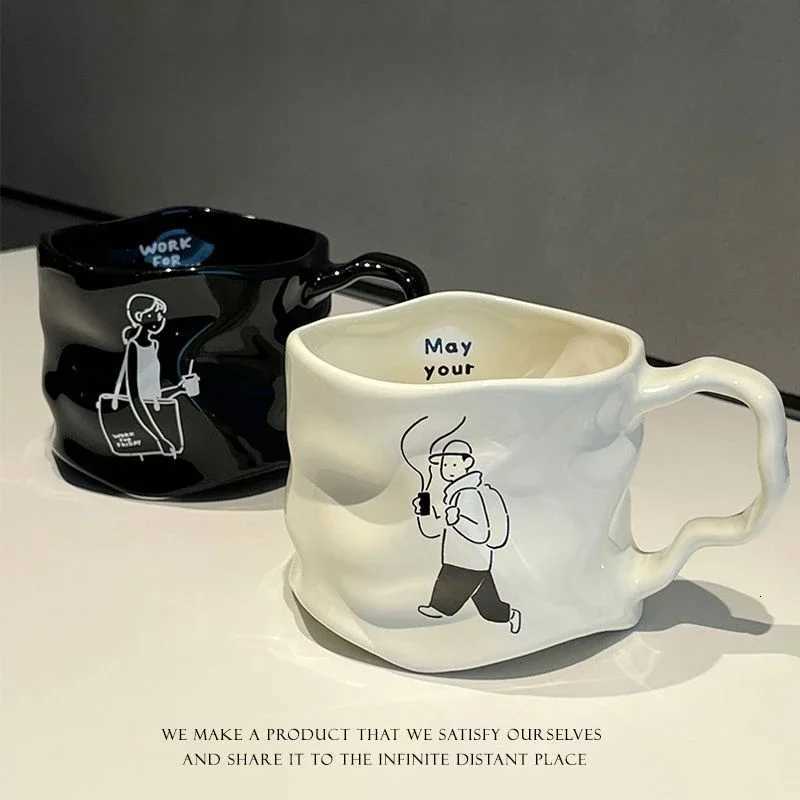 Irregular High Aesthetic Ceramic Mug with Mirror Finish Creative Coffee Mugs Simple Breakfast Milk Cups Birthday Gift Tea Cup C251210