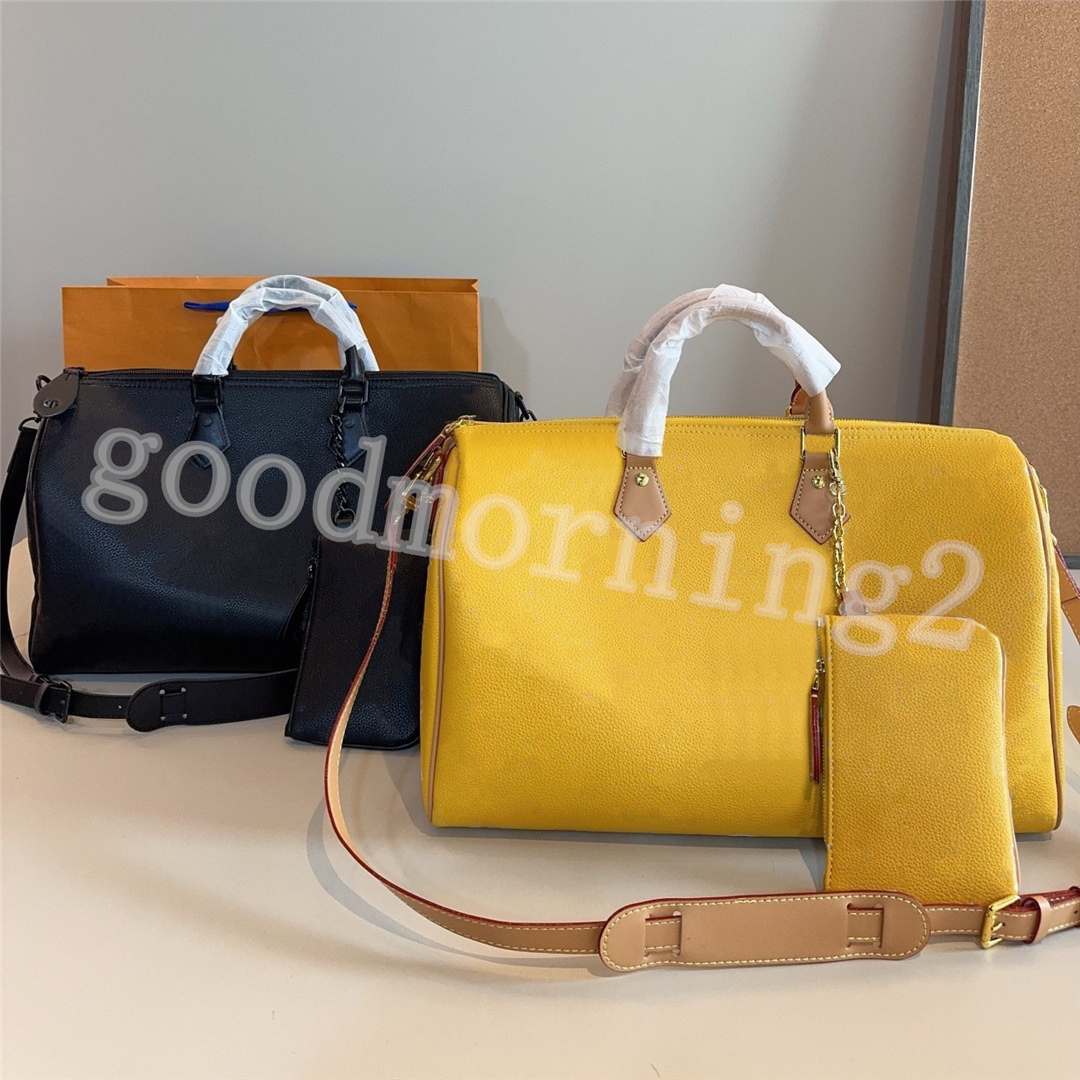 P9 travel bag luggage tote bags 40cm unisex crossbody duffel bag with mini coin purses sheepskin genuine leather fabric internal leather metal nameplate design