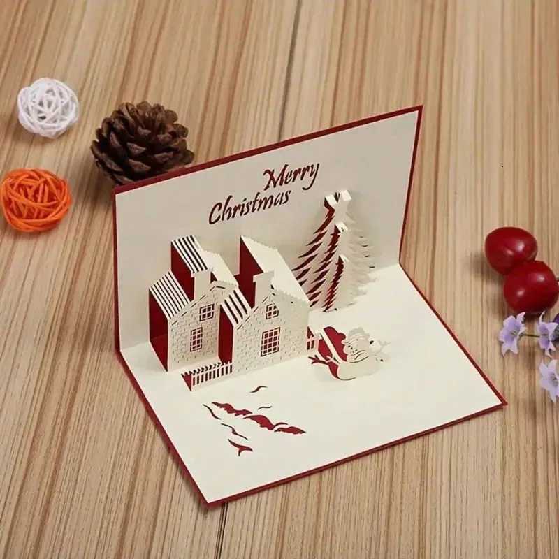 3D -up creative hollow castle snowman shape Christmas greeting card message card Christmas party decoration supplies gifts H251210