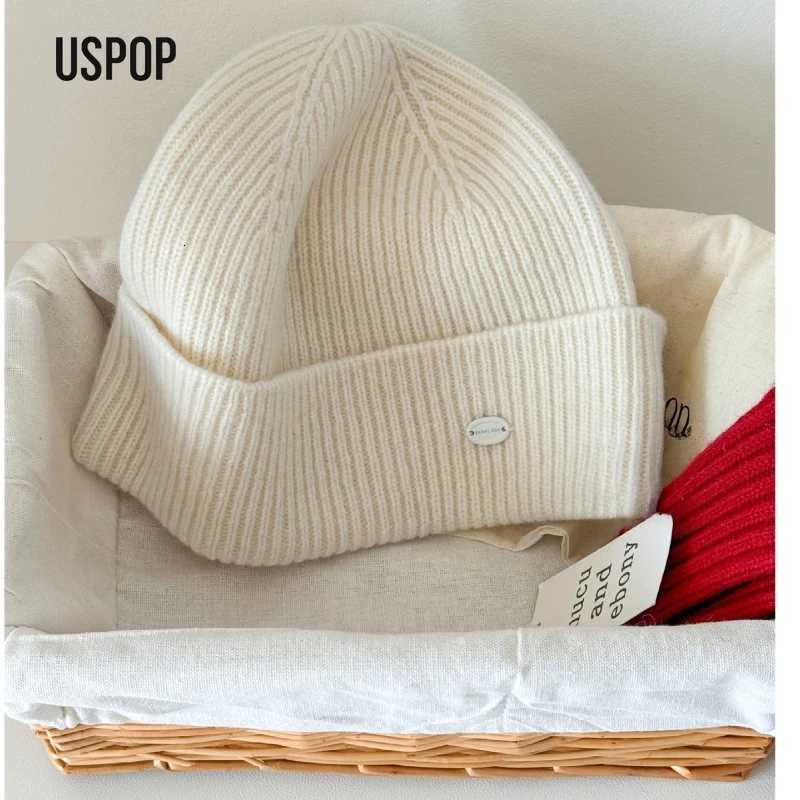 Luxury USPOP 100 Merino Wool Knit Beanie Women Winter Warm Soft Hat Pure Wool High Quality Soft Non-Itchy Cap 18 Colors Y251209