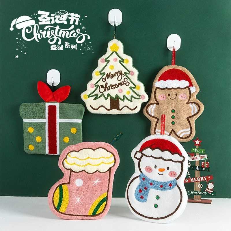 1pc Coral fleece hand towels Christmas series household hand towels can be hung in the kitchen and bathroom towels C251210