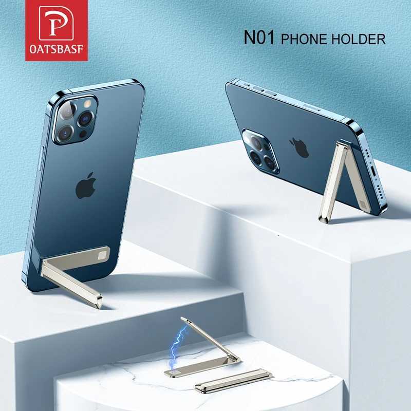 Oatsbasf Metal Invisible Phone Holder Foldable Stand For iPhone Magnetic L Shaped Vertical Kickstand Phone Back Sticker C251210