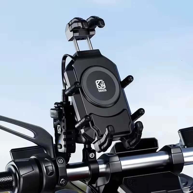 Anti-Theft Motorcycle Phone Mount with 15W Wireless Charger And 30W USB-C Charger for iPhone And Android Phones Handlebar Holder C251210