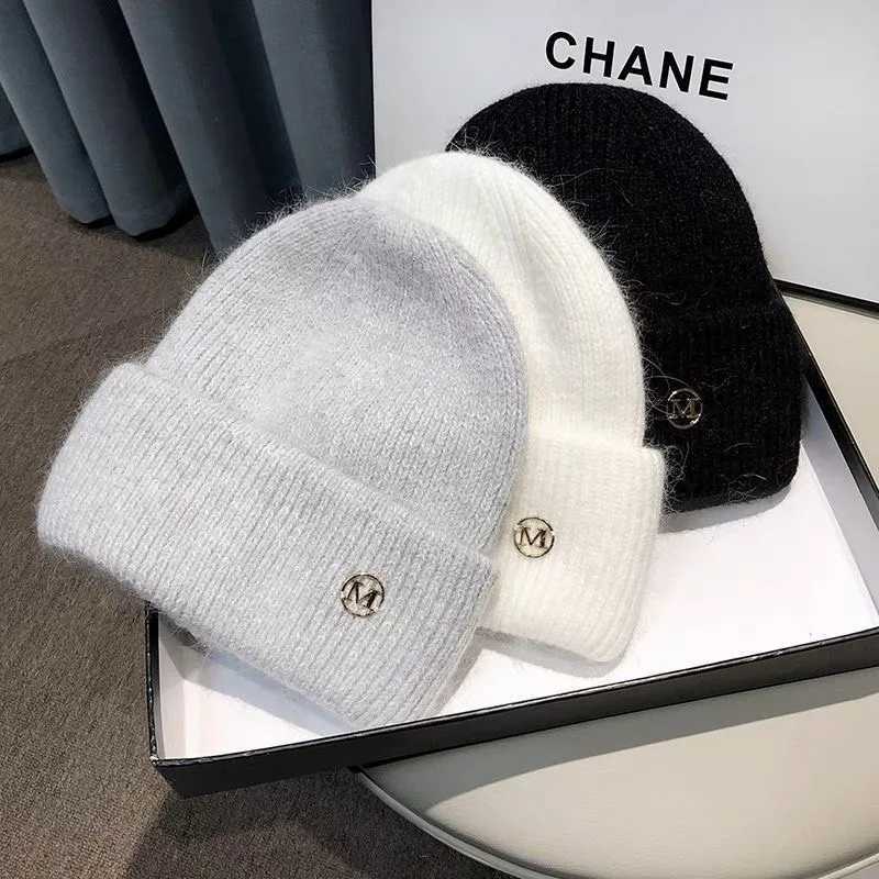Luxury Knitted hat with thick velvet for women warm and versatile big head circumference head cover ear protection cold hat Y251209