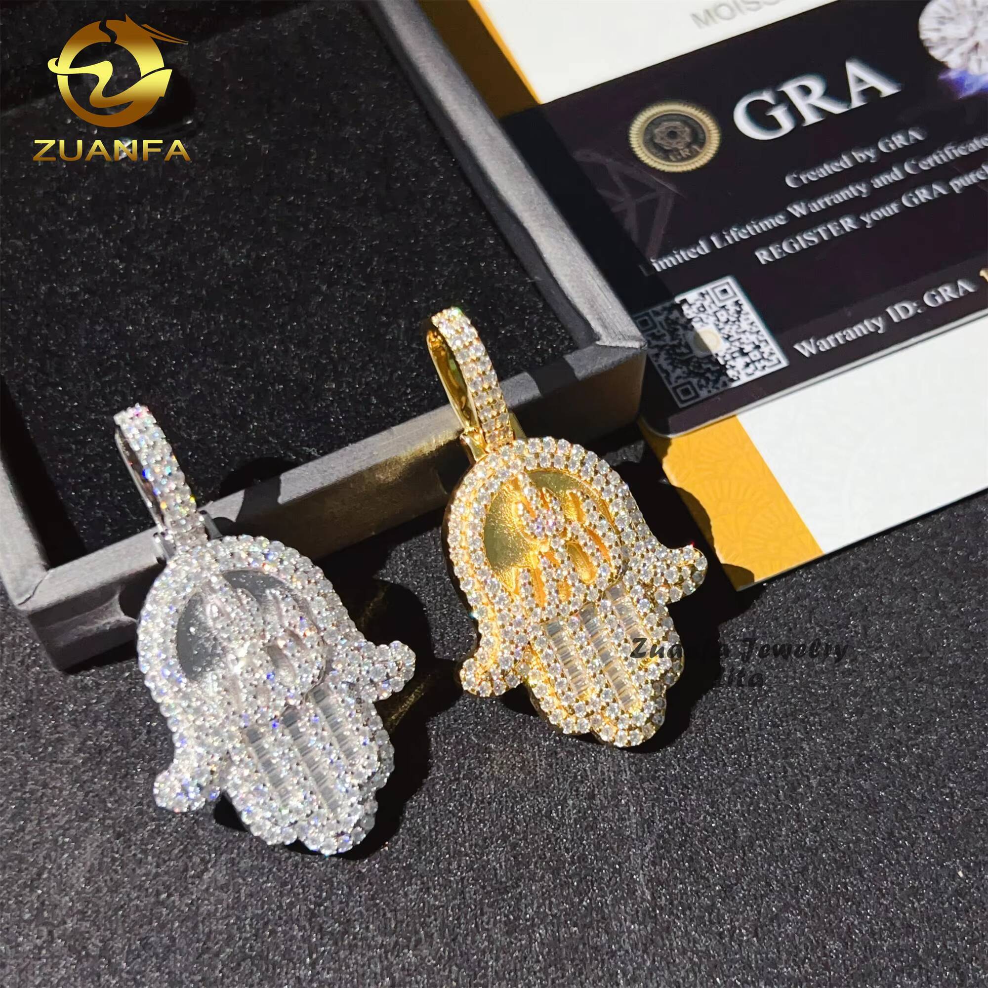 Wholesale Price Hip Hop Jewelry GAR Certificate Iced Out Custom Silver 925 Moissanite Hamsa Pendant for Men