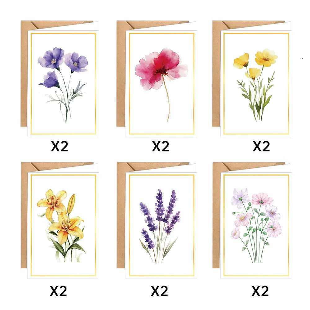 12pcs/set Vintage Floral Greeting Cards Set with Envelopes Blank Greet Cards for Wedding Birthday Party Decor H251210