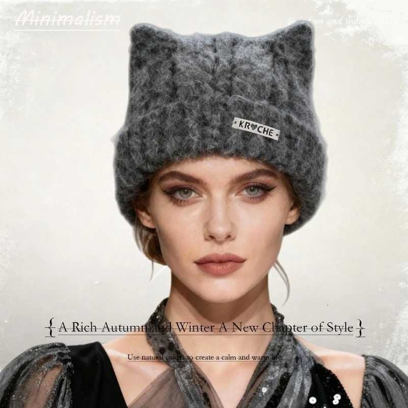 Luxury 1pc Y2k Crochet Beanie Hats for Womenwinter Warm Windproof Retro Skull Cap with Cat Earsuitable for Holidayoutdoor Activities Y251209