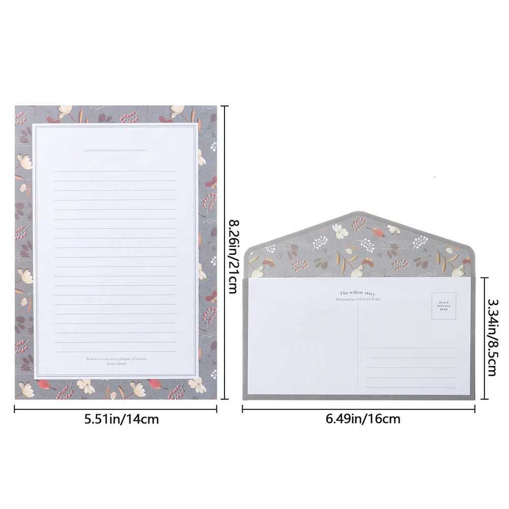 6Pcs Differrent Design Writing Paper With 3Pcs Envelopes Cartoon Pattern Vintage Floral Letter Stationery School Off Supplies H251210