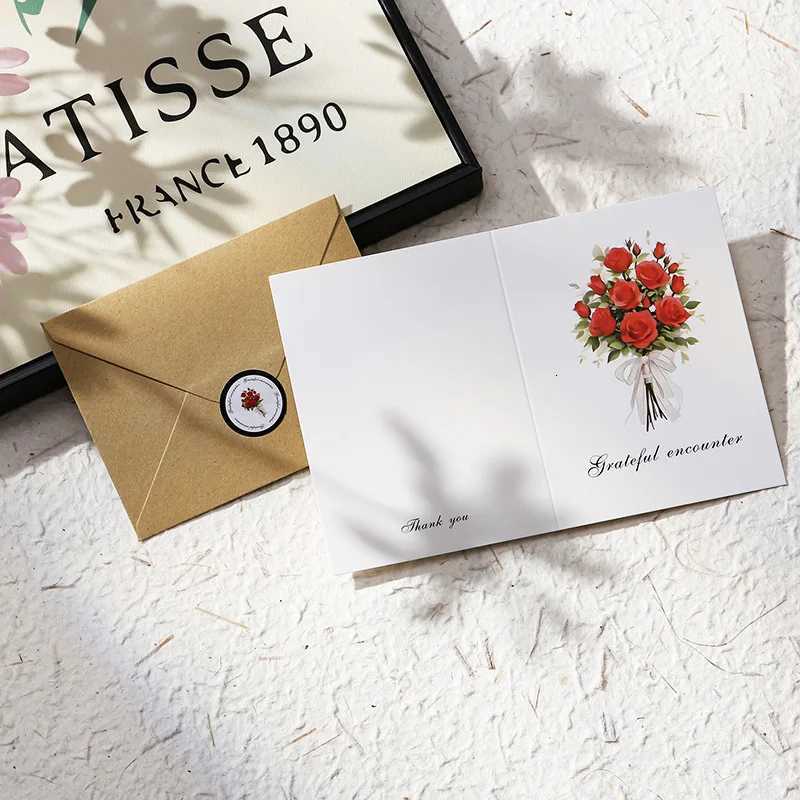 1/4/8 sets Flower Bouquet Cards with Envelopes for Thank You Wedding Vntine Christmas Birthday Parents Wife Tea H251210