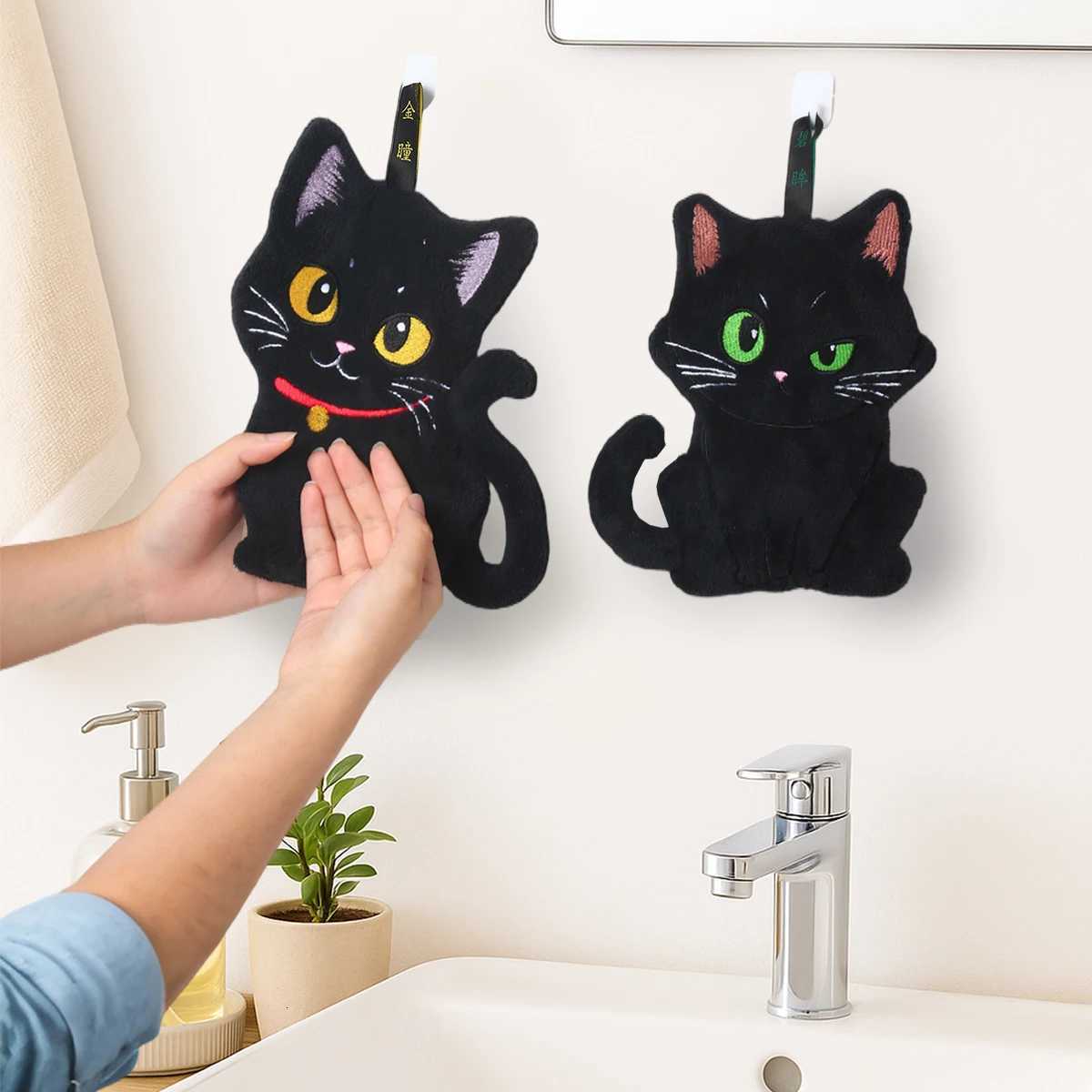 2pcs Black Cat Hand Towel Cute Handkerchief Towels Halloween Decoration 2025 Kitchen Towels for Hands Super Absorbent Towel C251210