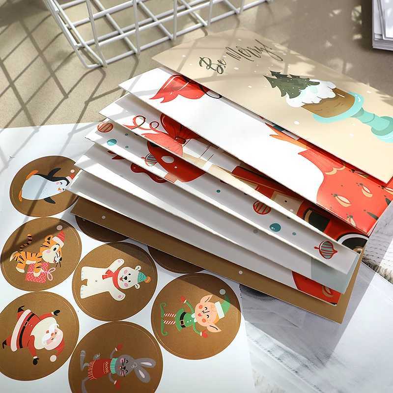 42PCS/SET Merry Christmas Kraft Paper Blessing Fold Greeting Cards With Envelopes Stickers Xmas Decor For He New Year Navidad H251210
