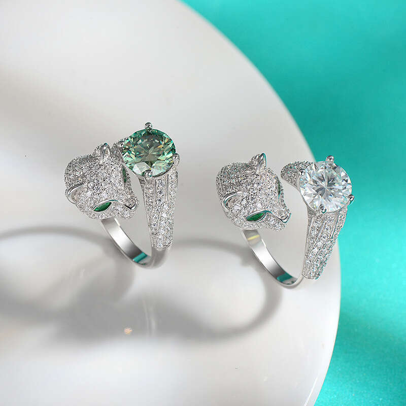 Ring For Women Designer Luxury S925 Sterling Silver Moissanite Fashion Cluster Setting Leopard Head Open Adjustable Ring