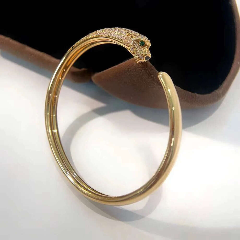 New Luxury Gold Panthere bangle Charm Cuff open leopard bracelet Famous Brand Jewelry Diamond Cz Green eyes panther bracelets