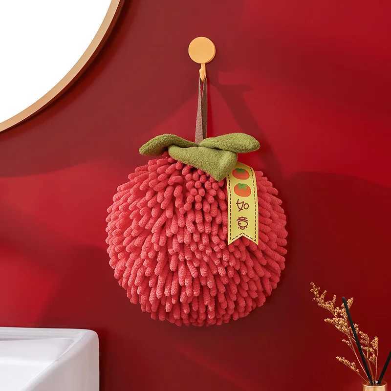 Cute Chenille Hand Towel Kitchen Bathroom Red Hand Ball with Hanging Loop Quick Drying Soft Absorbent Towel Home Tool C251210