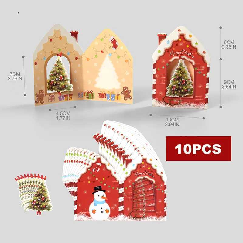 10Pcs 3D Christmas Greeting Card Creative House Shape Postcard Card Merry Christmas Decoration For He New Year 2026 Gift Cards H251210