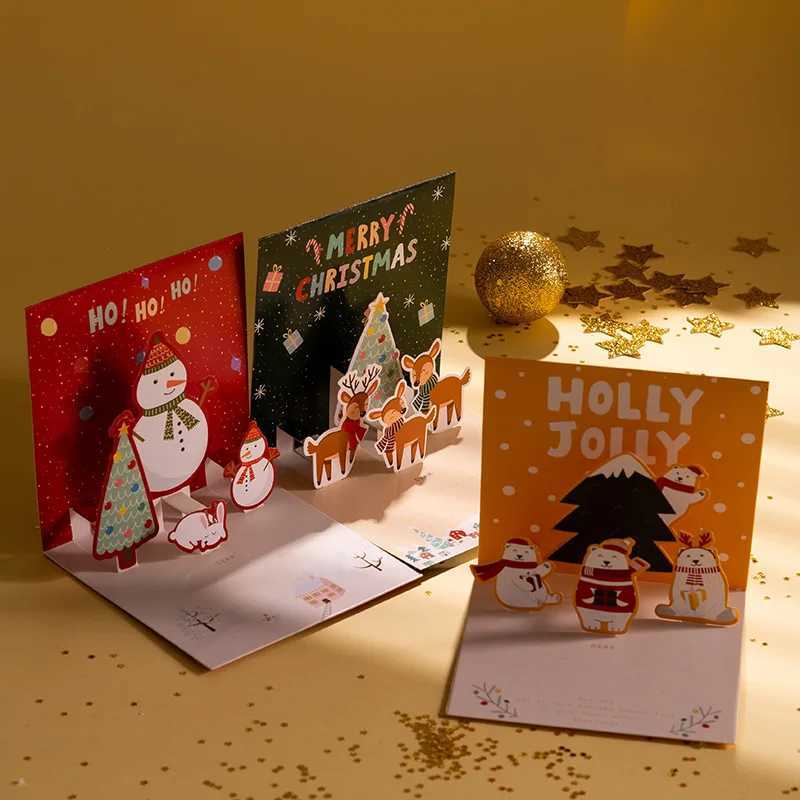 New 6/1PC 3D Greeting Cards With Envelope Friend Family Blessing Postcard For Birthday New Year Christmas Gifts Xmas Decoration H251210