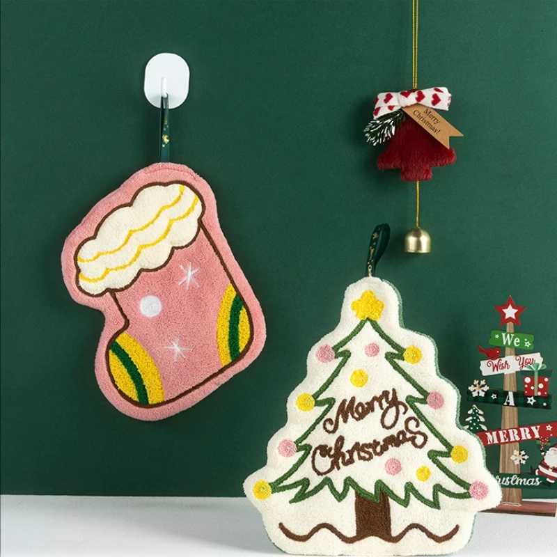 1pc Coral fleece hand towels Christmas series household hand towels can be hung in the kitchen and bathroom towels C251210