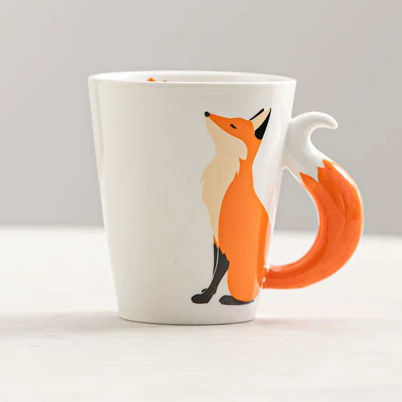 Creative Animal Ceramic Mug cartoon animal coffee cup Ceramic fox Cartoon Coffee mugs fox tail Handle Personzed water Cups C251210