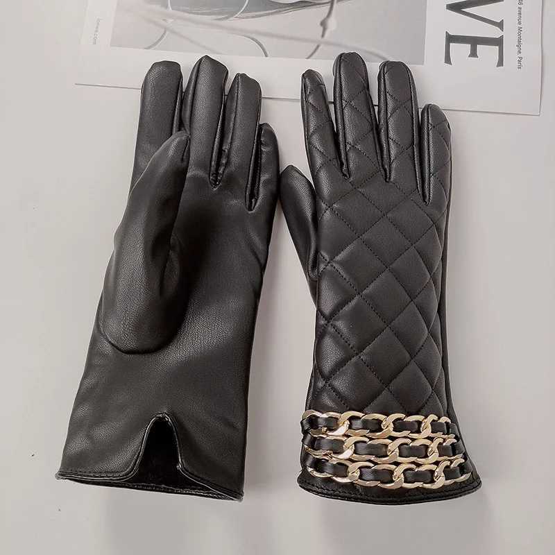 Wen Black Chain Thicke P Inside Grid PU Artificial Leather G Sexy Fem Nighlub Dance Punk Performance Mitten Y251210